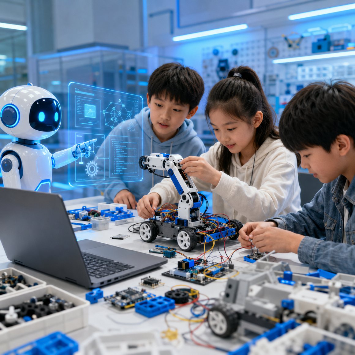 学生在 AI 机器人实验室完成科创项目